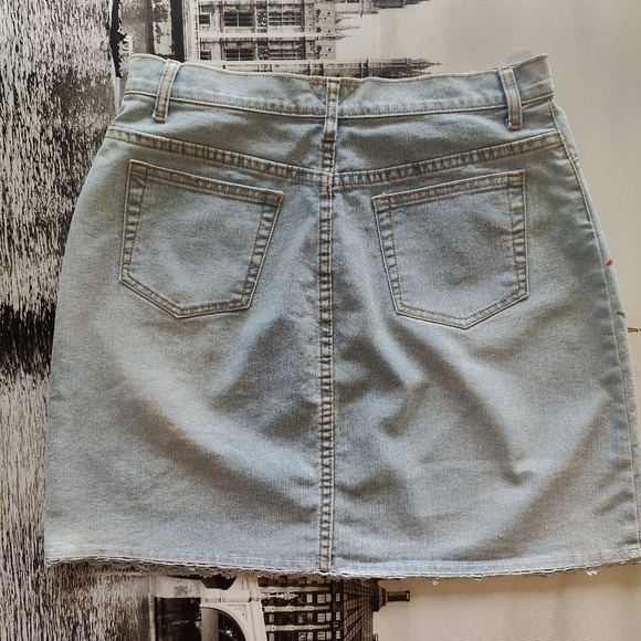 Flower silk scream women's long Denim Skirt us size 8 please with lace - Picture 2 of 6